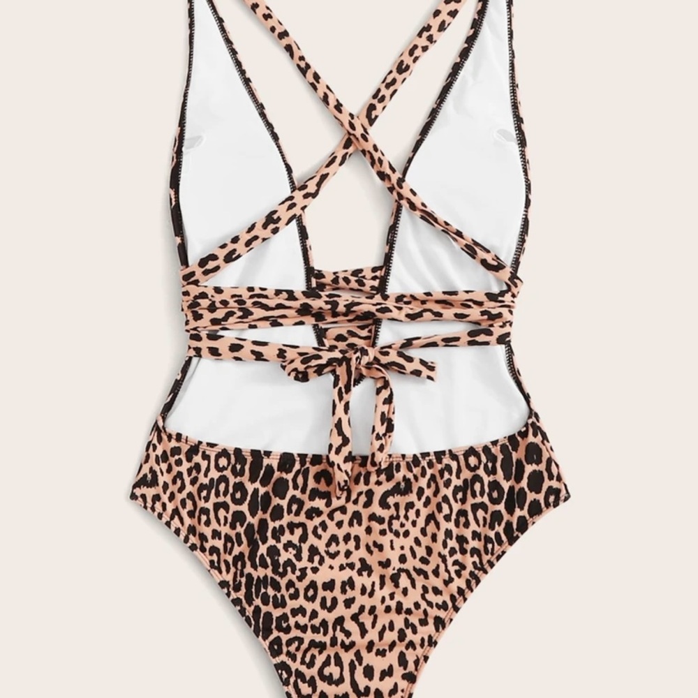 SHEIN Beige and Black Leopard Print One-Piece Swimsuit - Picture 3 of 3